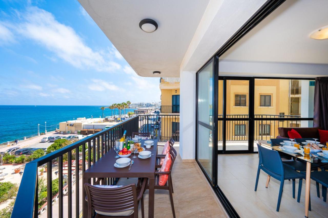 Islet Promenade Seafront Apartment With Large Corner Terrace By Getawaysmalta St. Paul's Bay Exteriér fotografie